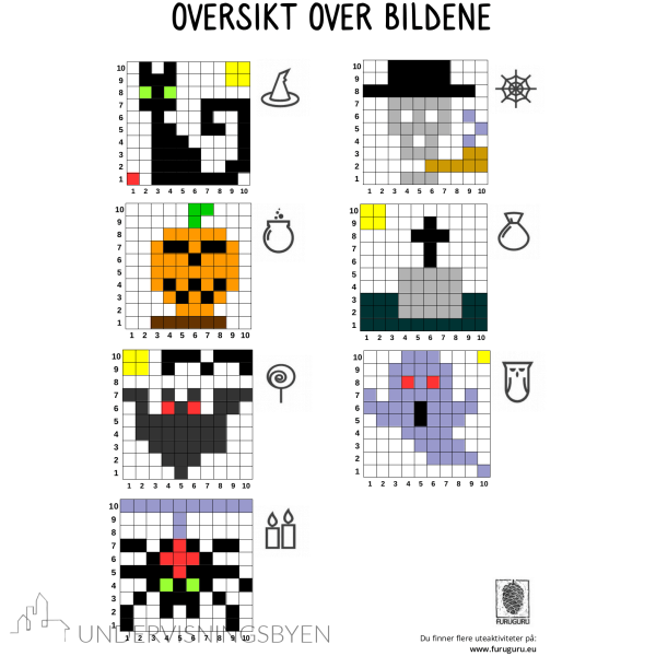 Lek med koordinatsystemet - Fargelegg bilde - HALLOWEEN EDITION