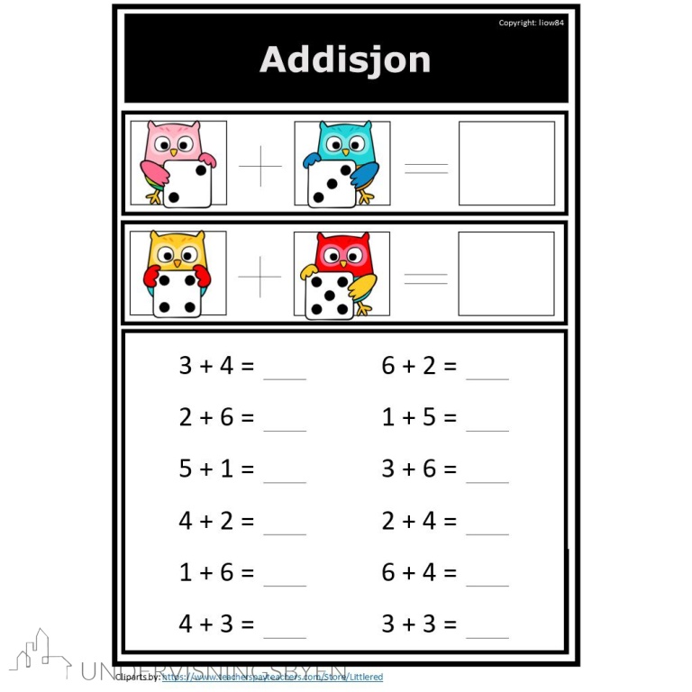 Addisjon og Subtraksjon med terninger (opp til 10) | Undervisningsbyen.no