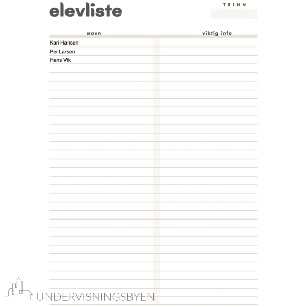 Ulike lister med autofyll av navn og klasse