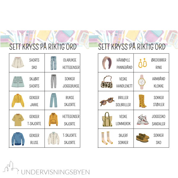 Hefte med begreper / avkryssing / 9 sider