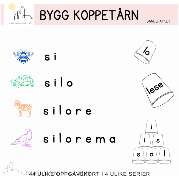 Bygg koppetårn SILOREMA- bokstaver, stavelser og ord