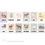 12 plakater med alle månedene i året / kalender / dyremotiv