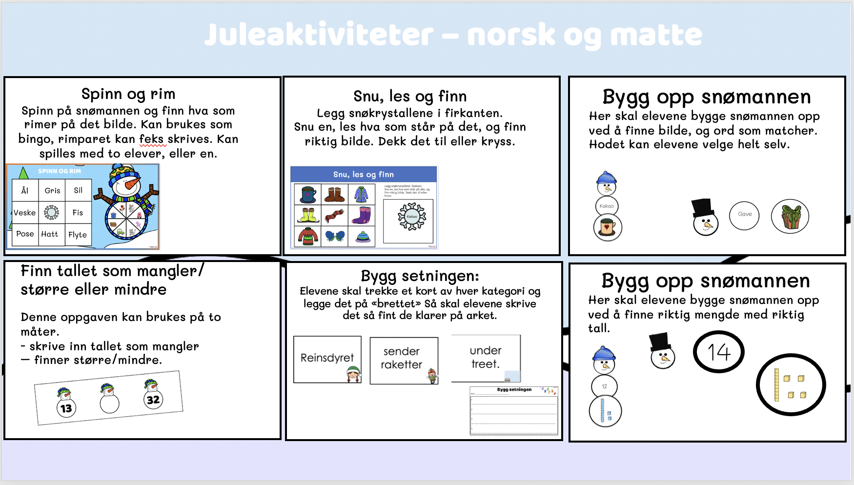 Julestasjoner – matte og norsk.