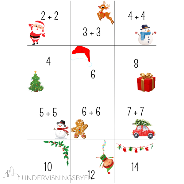 Match addisjonsstykkene / matematikk / addisjon / spill / 30 stykker / juletema