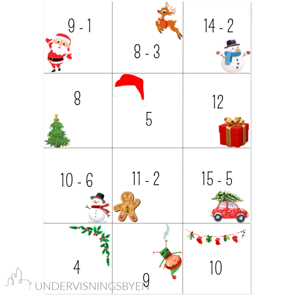 Match subtraksjonsstykkene / matematikk / subtraksjon / 30 oppgaver / jul