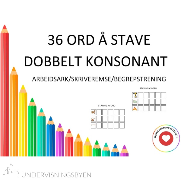 36 ord å stave, dobbelt konsonant - arbeidsark, skriveremser, begrepstrening