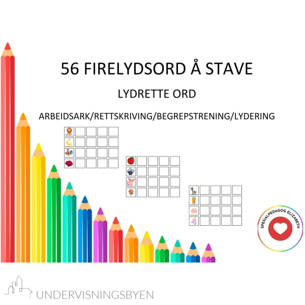 56 firelydsord å stave, lydrette ord