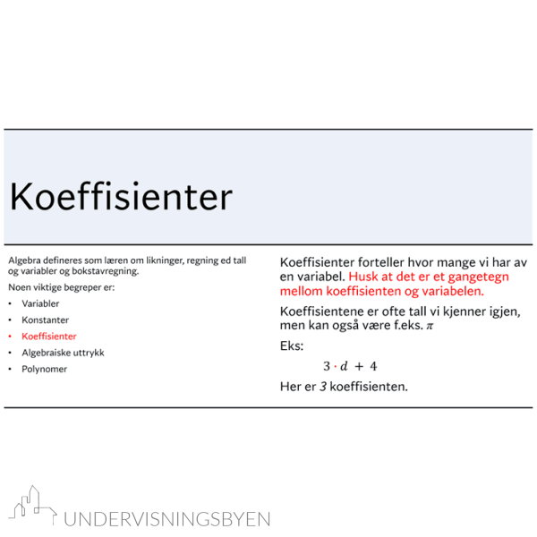 Presentasjon begreper innen algebra