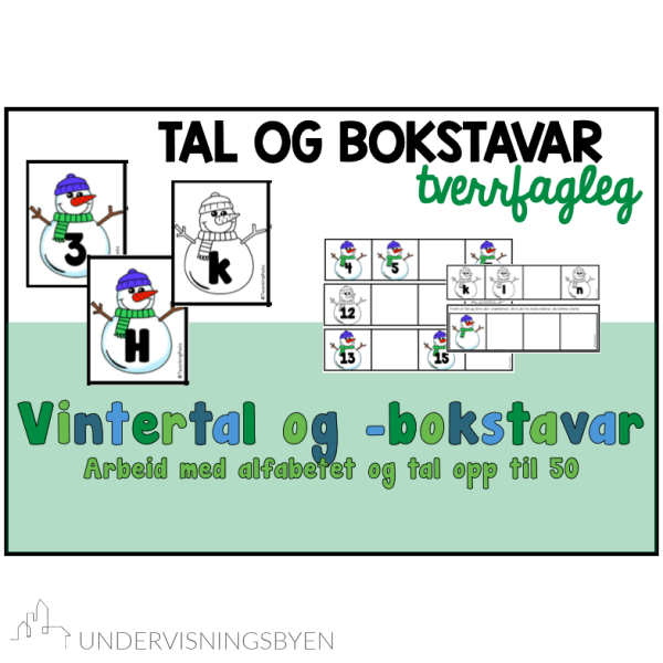 Vintertal og -bokstavar - Arbeid med alfabetet og tala til 50 - Snømanntema