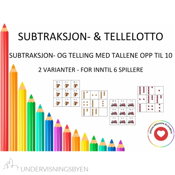 Subtraksjon- og tellelotto, subtraksjon- og telling med tallene opp til 10