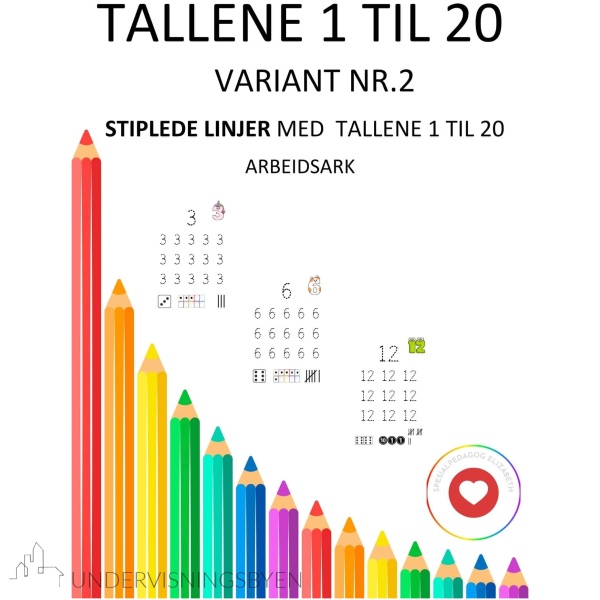 Tallene 1 til 20 med stiplede linjer
