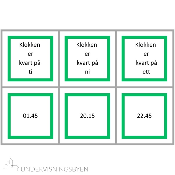 Klokken er kvart over / kvart på - lotto spill, match analog, digital og muntlig klokketid - Bilde 3