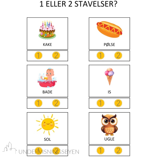 Stavelser, 90 bilder/ord for å øve stavelser, 15 sider med arbeidsark - Bilde 2