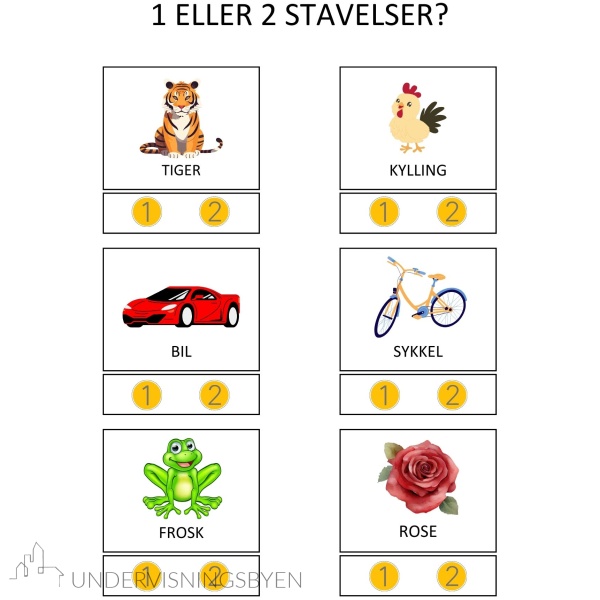 Stavelser, 90 bilder/ord for å øve stavelser, 15 sider med arbeidsark - Bilde 3