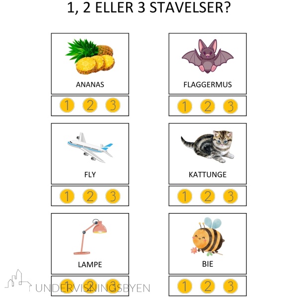 Stavelser, 90 bilder/ord for å øve stavelser, 15 sider med arbeidsark - Bilde 5