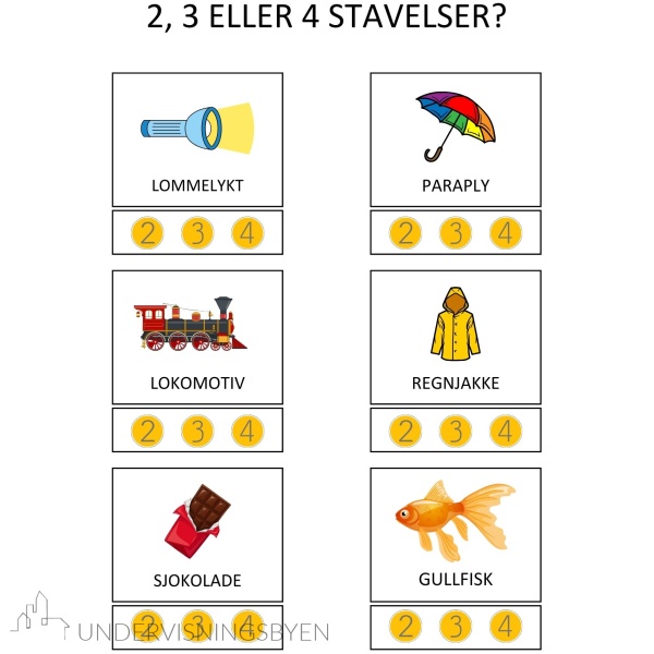 Stavelser, 90 bilder/ord for å øve stavelser, 15 sider med arbeidsark - Bilde 7