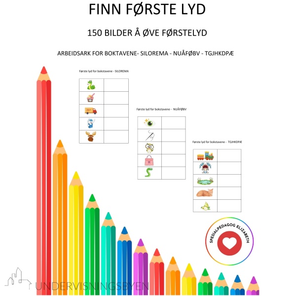 Finn første lyd - 150 bilder å finne første lyd til for bokstavgruppene - SILOREMA - NUÅFØBV - TGJHKDPÆ