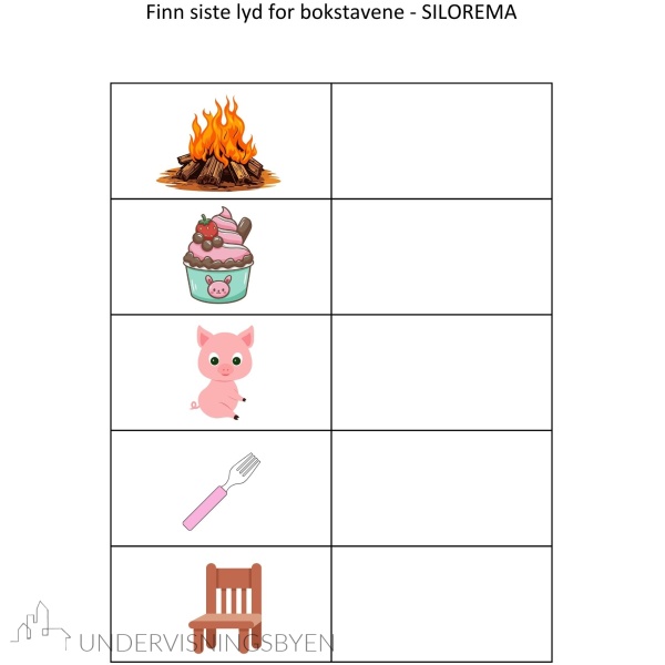 Finn midterste- og siste lyd - 115 bilder å finne midt og siste lyd til for bokstavgruppene - SILOREMA - NUAFØBV - TGJHKDPÆ - Bilde 3