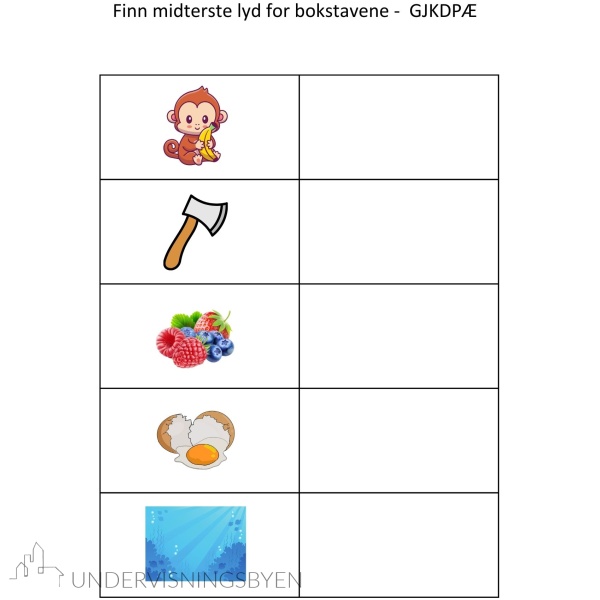 Finn midterste- og siste lyd - 115 bilder å finne midt og siste lyd til for bokstavgruppene - SILOREMA - NUAFØBV - TGJHKDPÆ - Bilde 6