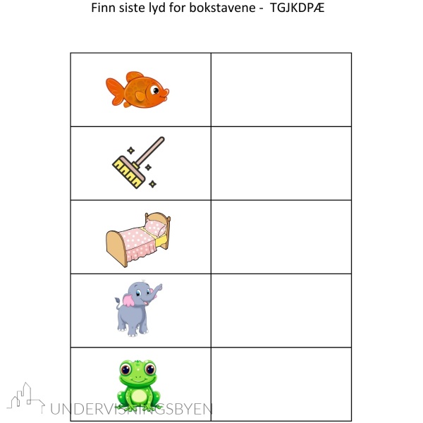 Finn midterste- og siste lyd - 115 bilder å finne midt og siste lyd til for bokstavgruppene - SILOREMA - NUAFØBV - TGJHKDPÆ - Bilde 7