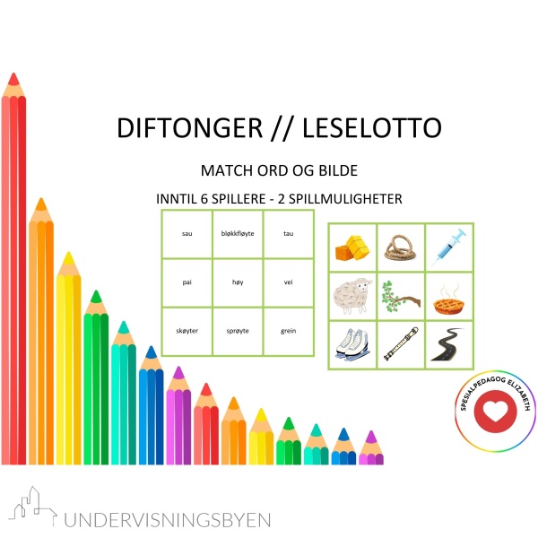 Diftonger/ leselotto, inntil 6 spillere, to spillmuligheter