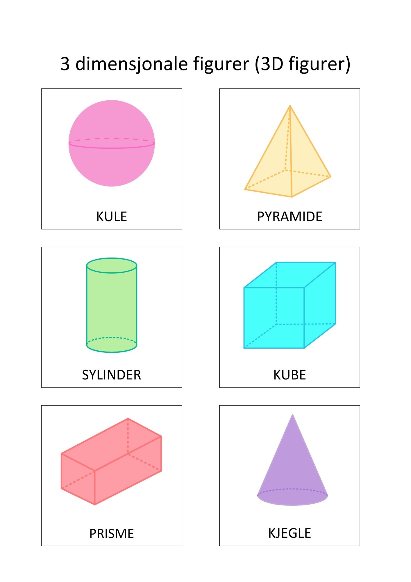 3 Dimensjonale Geometriske Figurer 3D Kule Kube Kjegle Sylinder 