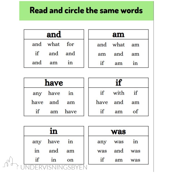 Read an circle the same words- engelsk-20 sider