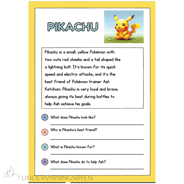 Leseforståelse Engelsk - Pokemon1 - 4 tekster