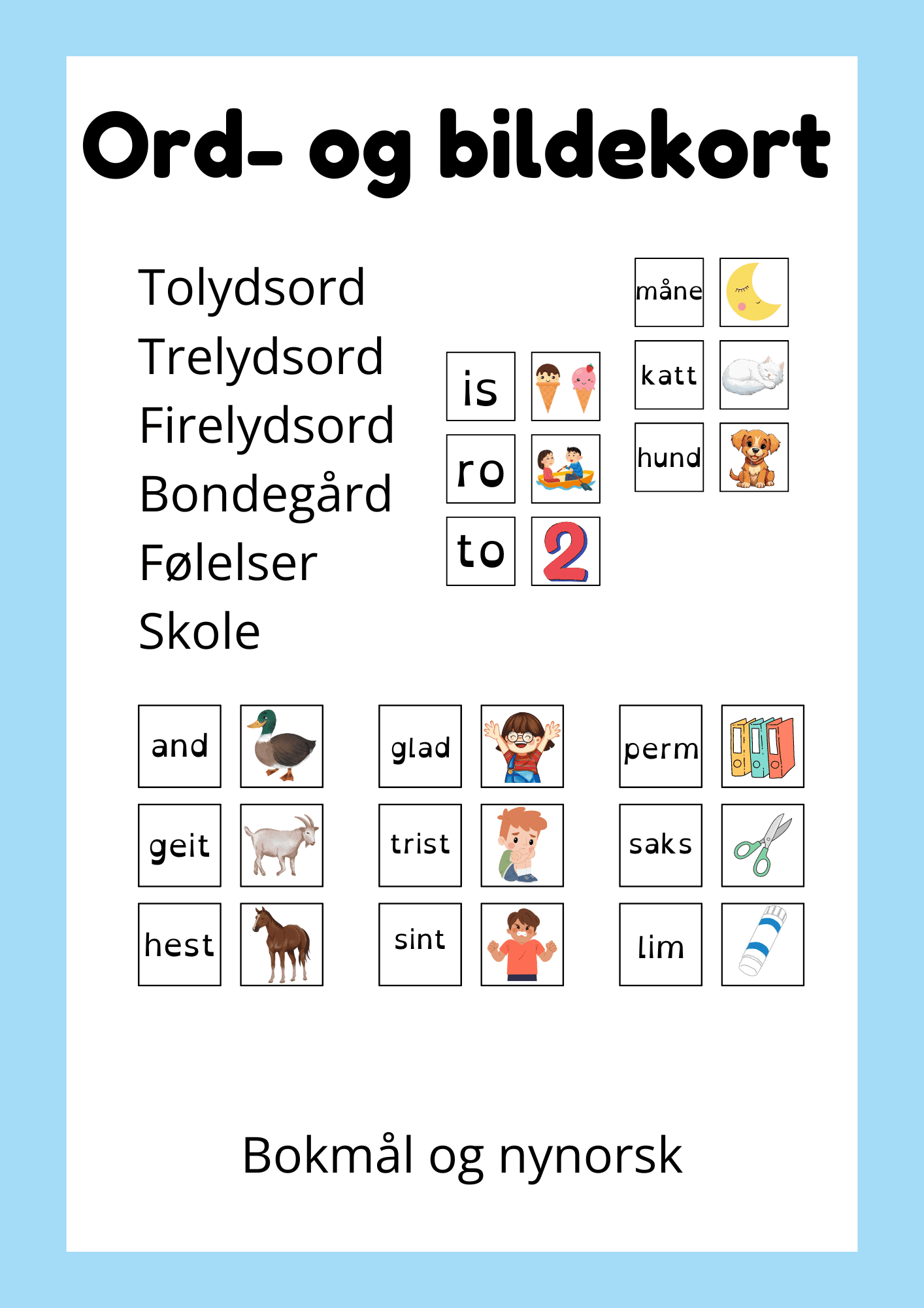 Ord- Og Bildekort | Undervisningsbyen.no