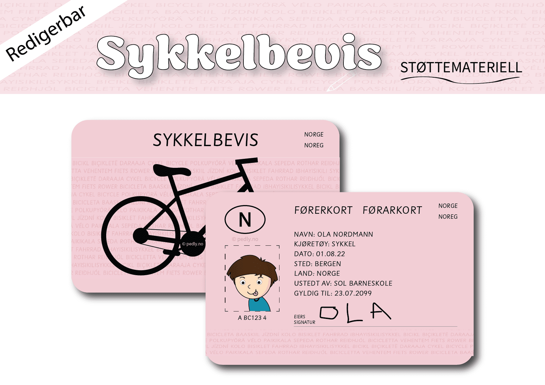 Sykkelbevis (redigerbare)