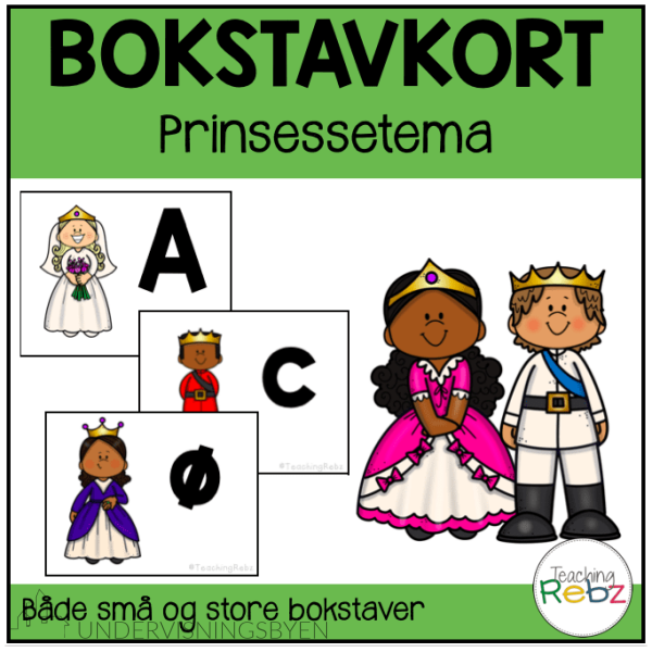 Bokstavkort - Prinsessetema - Store og små bokstaver
