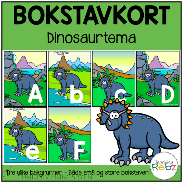 Bokstavkort - Dinosaurer (3 sett) - Store og små bokstaver