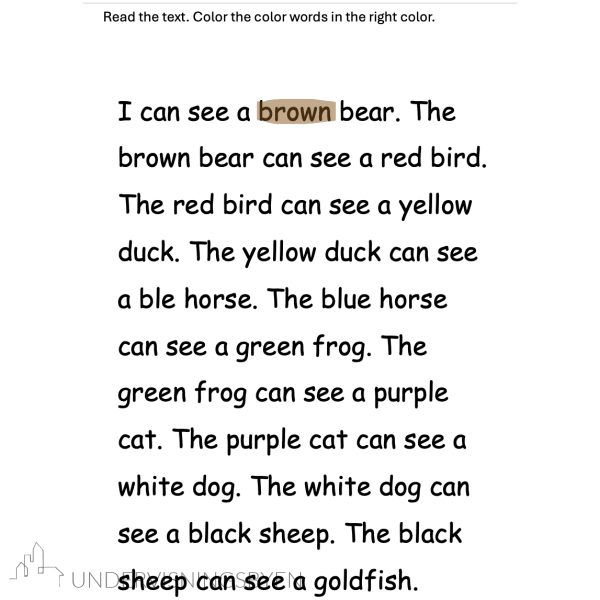 Leseoppgaver til den engelske boka Brown Bear, Brown Bear, What do you see?
