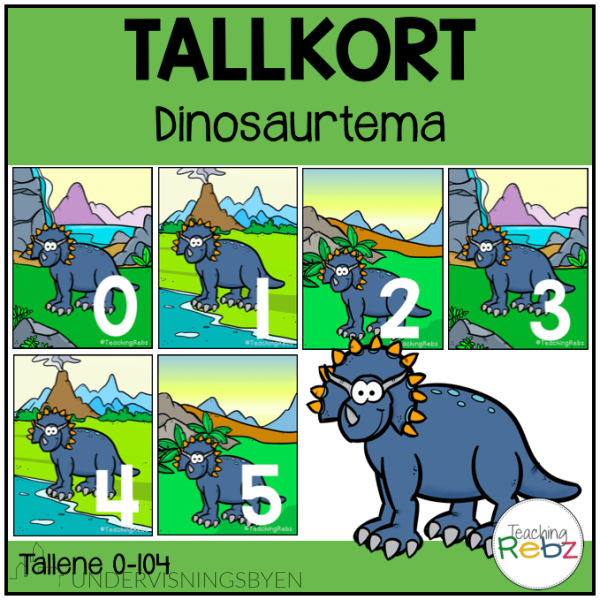Tallkort - Dinosaurtema (3 sett) - 0-100