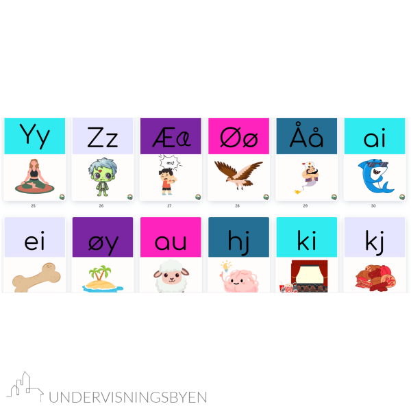 Alfabet, språklyder og diftong. rosa-blå.grøn-farger - Bilde 2