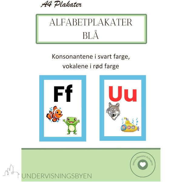 Alfabetplakater - røde vokaler /svarte konsonanter - blått design