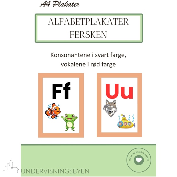 Alfabetplakater - røde vokaler /svarte konsonanter - fersken design