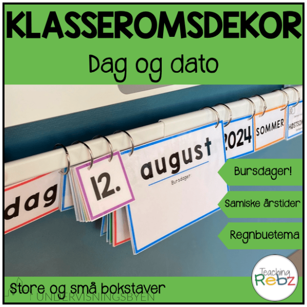 Dag og dato - klasseromsdekor - regnbue