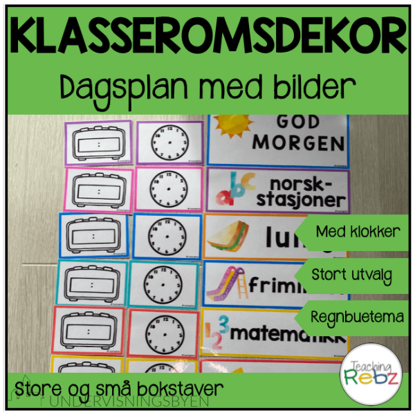 Dagsplan med bilde - klasseromsdekor - regnbue NN og BM