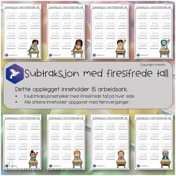 Subtraksjon med firesifrede tall - oppstilte regnestykker
