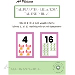 Tallplakater – tallene 0 til 20 – lilla/rosa design