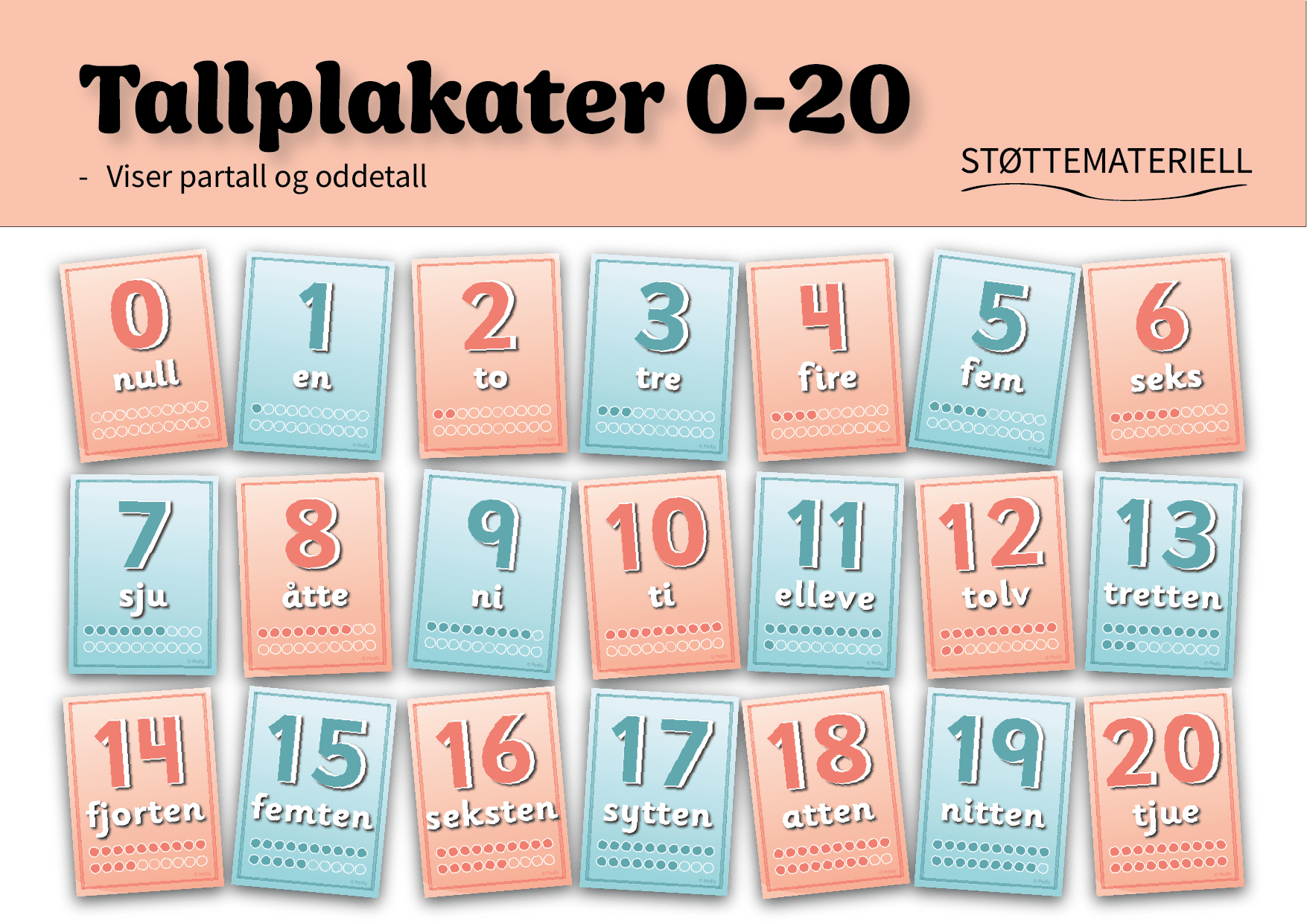 Tallplakater 0-20 med partall og oddetall