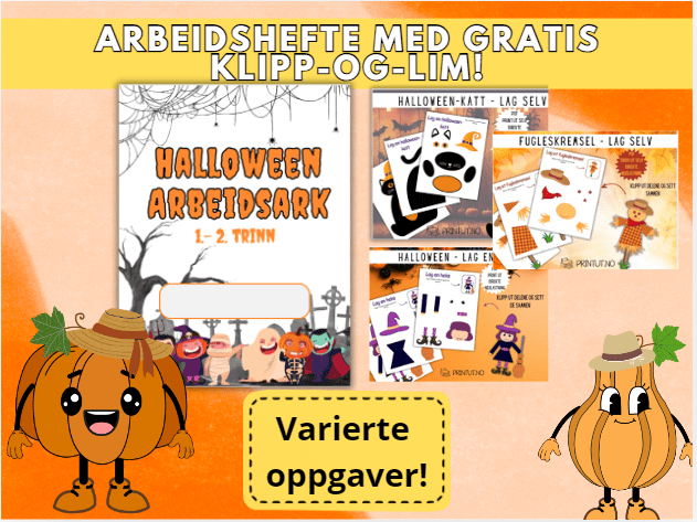 Arbeidshefte Halloween, med gratis klipp-og-lim!