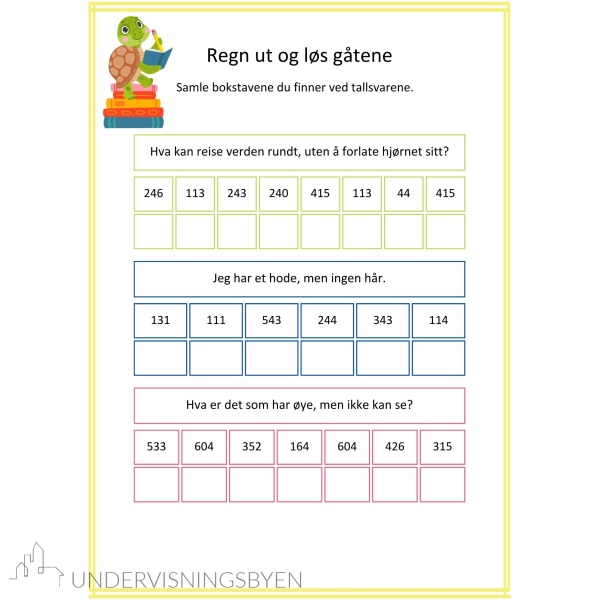 Subtraksjon og oppstilling UTEN tierovergang - to- og tre sifre - 120 regnestykker med gåter - Bilde 5