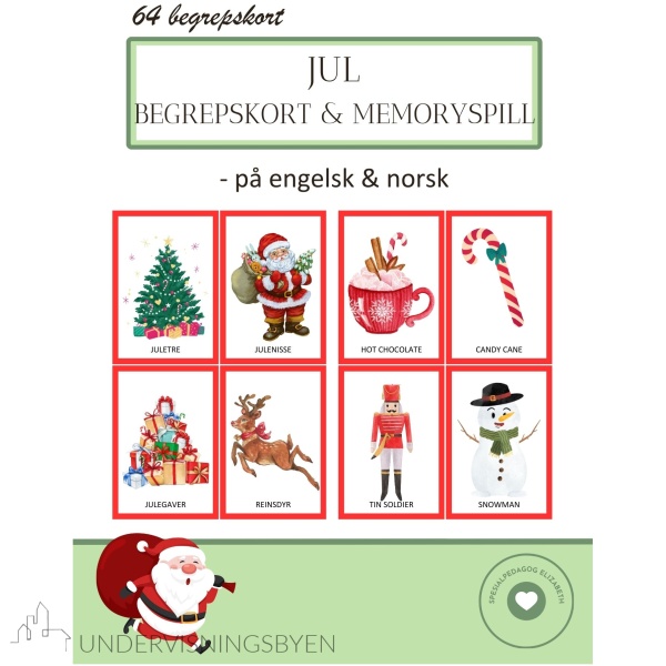 Jul - begrepskort & memoryspill - på engelsk og norsk