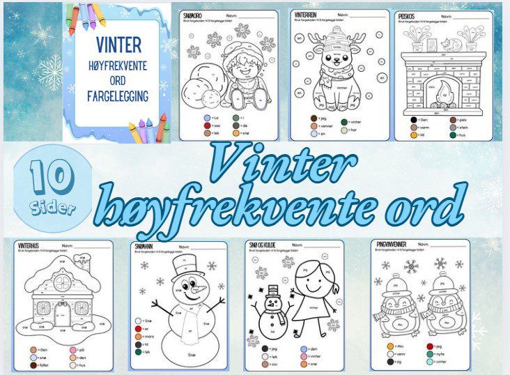 Høyfrekvente ord med fargelegging-vinter