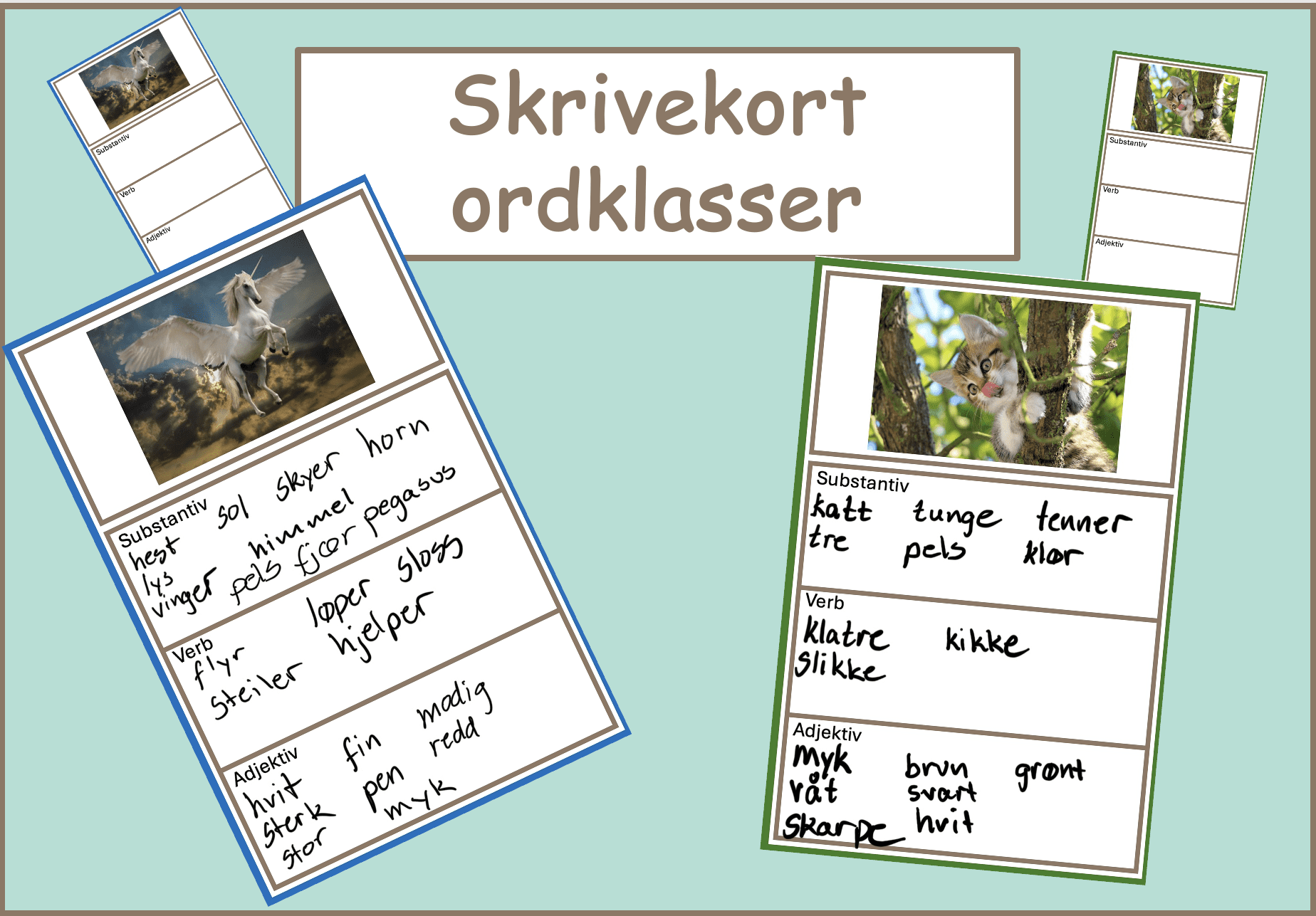Skrivekort ordklasser
