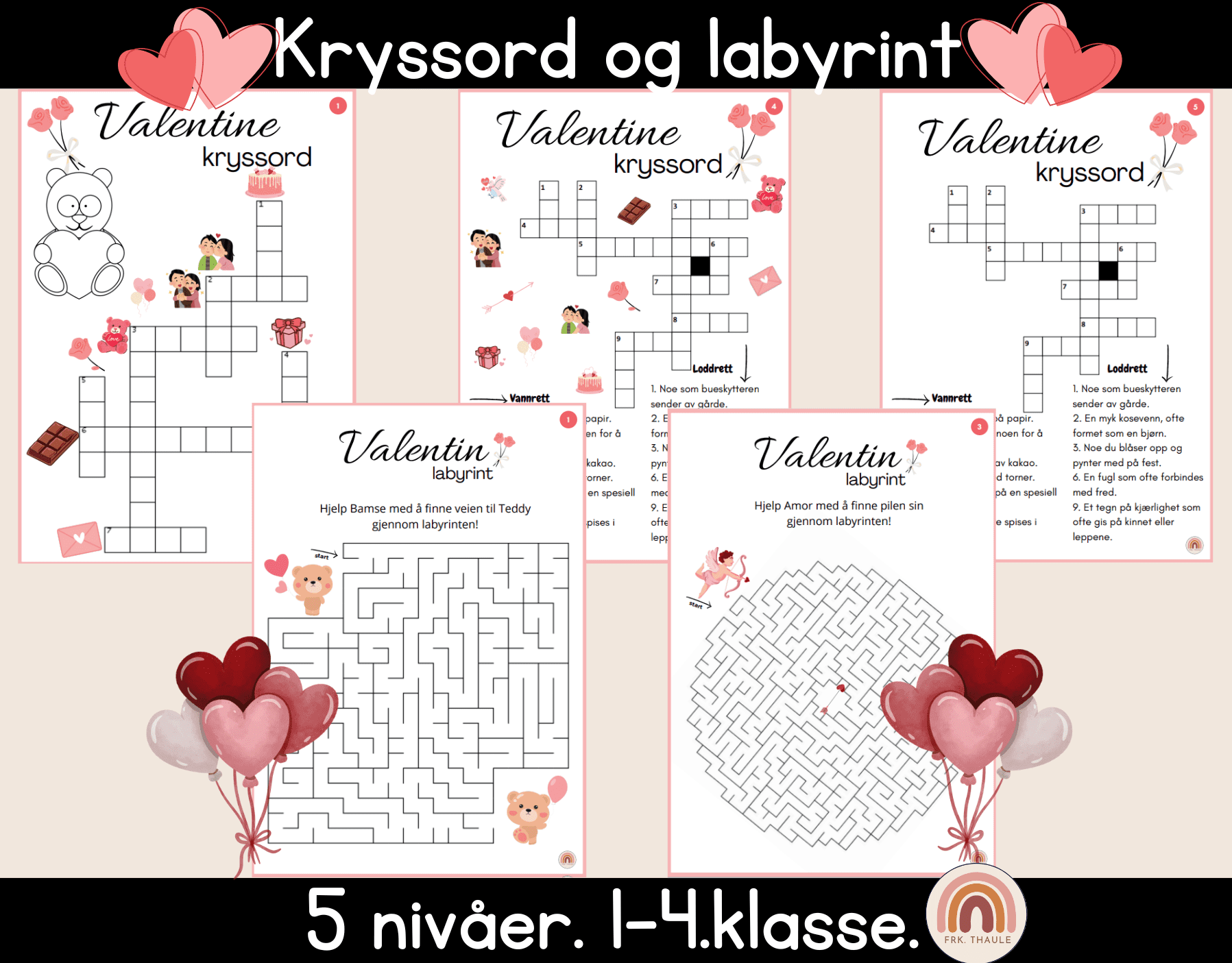 ❤️ Valentin, kryssord og labyrinter ❤️