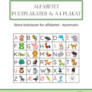 Alfabetet – pultplakat og A4 plakat – KUN store bokstaver