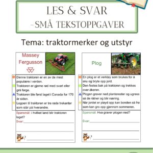 Les og svar 1 - små tekstoppgaver - traktor og utstyr 1